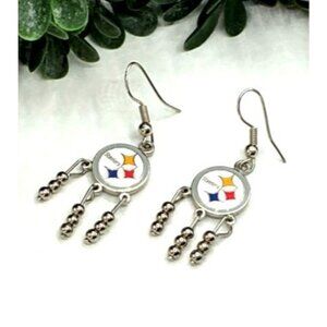 Pittsburgh Steelers Logo Dangle Earrings With Beaded Accents